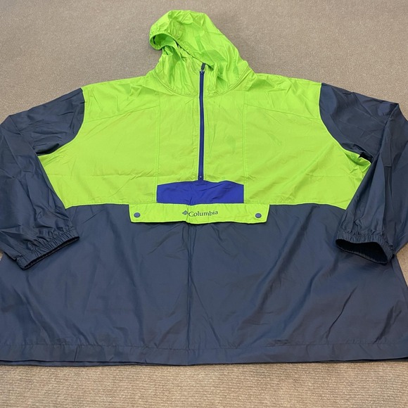 Columbia Jacket Mens 2XL Green Navy Colorblock Hooded Anorak Windbreaker Hiking - Picture 1 of 11